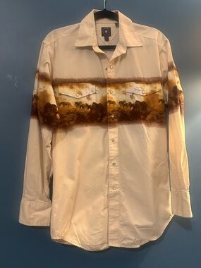 Panhandle Slim Western Shirt M Horse Landscape Print Pearl Snap Cowboy Rodeo